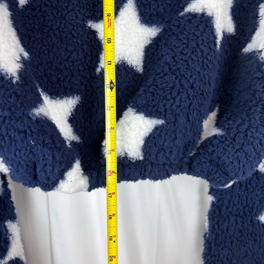 Handmade Cropped Fuzzy Navy Star 1 Button Jacket Elastic Waist and Cuffs - Picture 7 of 11